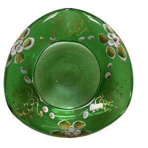 1940’s Hand Blown Green And Gold Leaf Ashtray 5 X 5 Bohemian Style Dish